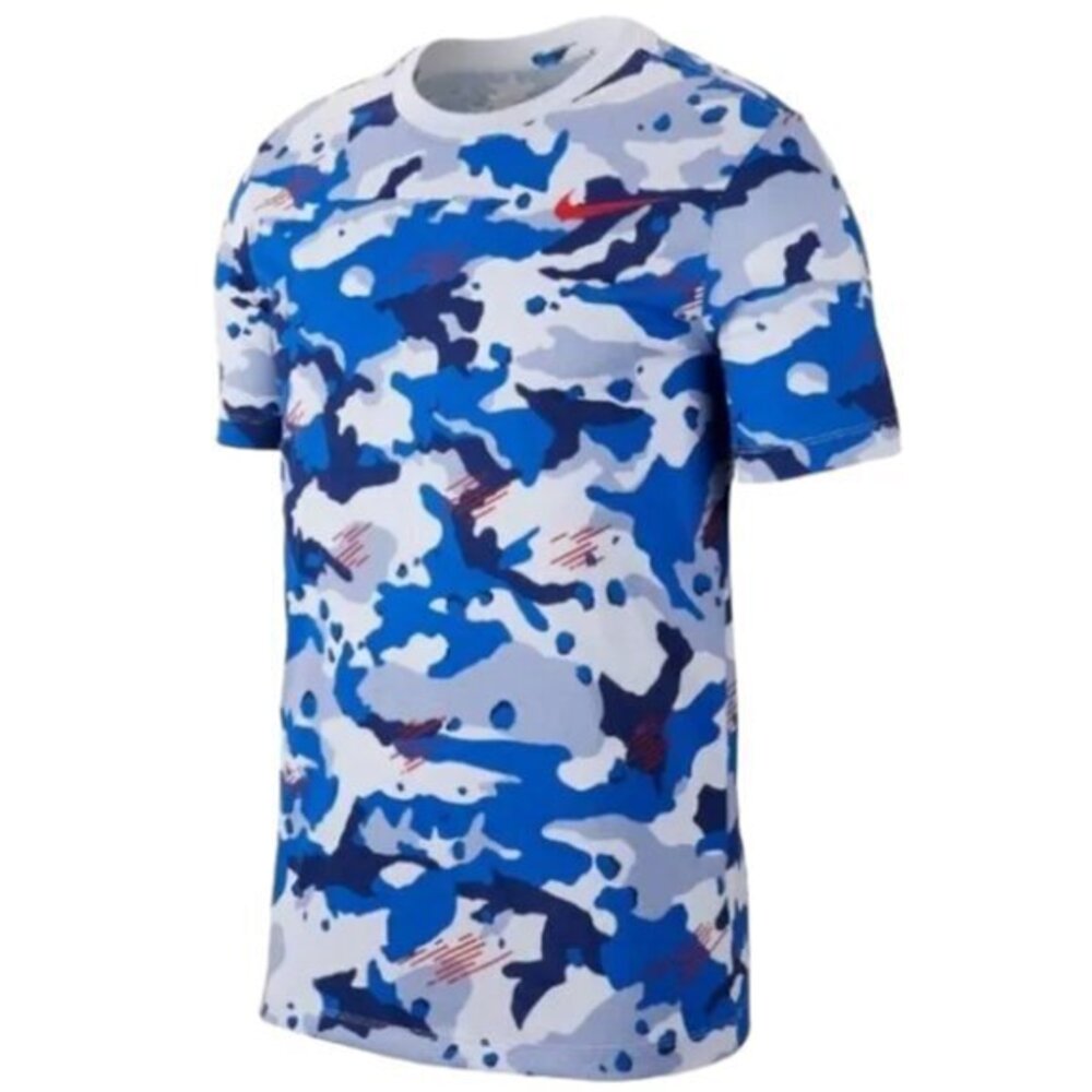 Men's The Nike Tee Blue White CAMO Short Sleeve Shirt Size Small GUC #6993